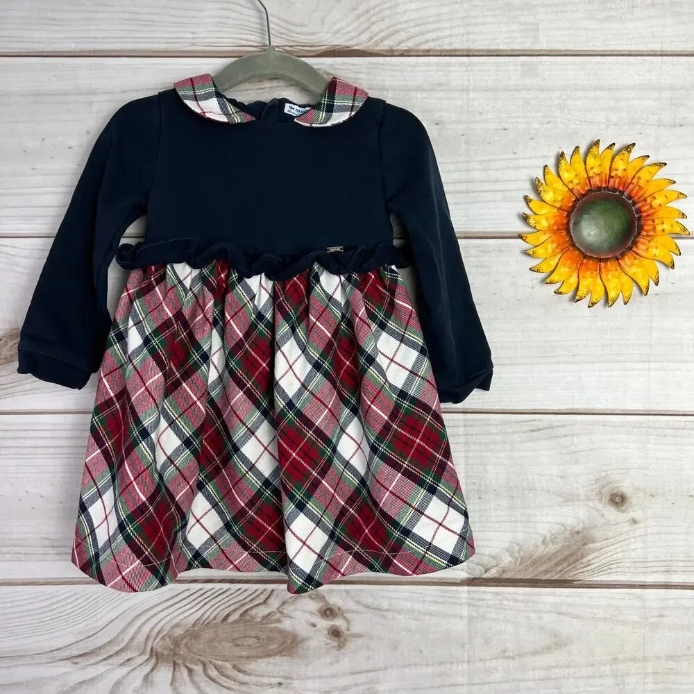 Mayoral Baby‎ Girl Dress 18M Navy Blue Plaid Long Sleeve Holiday